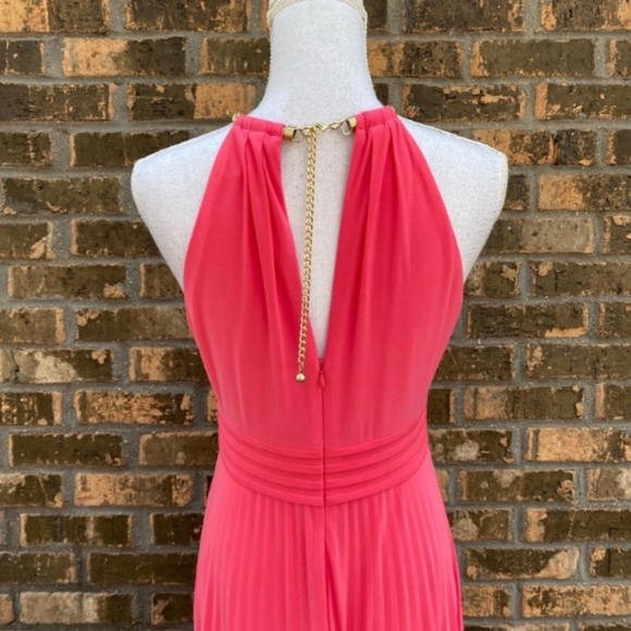 Eliza J Pink Maxi Dress Formal Pleated Gold Halter Size 6 Wedding Guest Cocktail - Picture 3 of 6